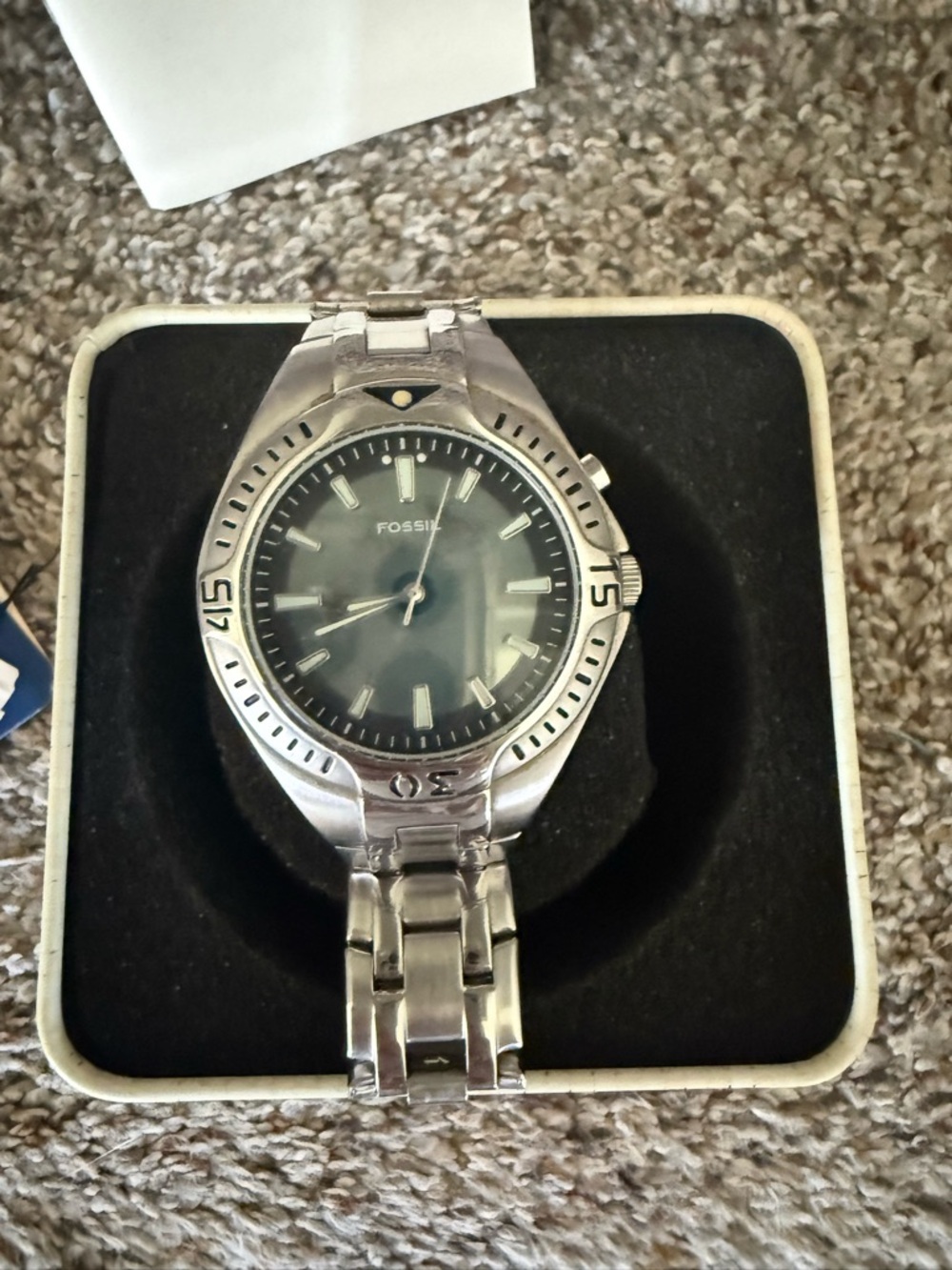 Fossil Silver Watch with Black Dial